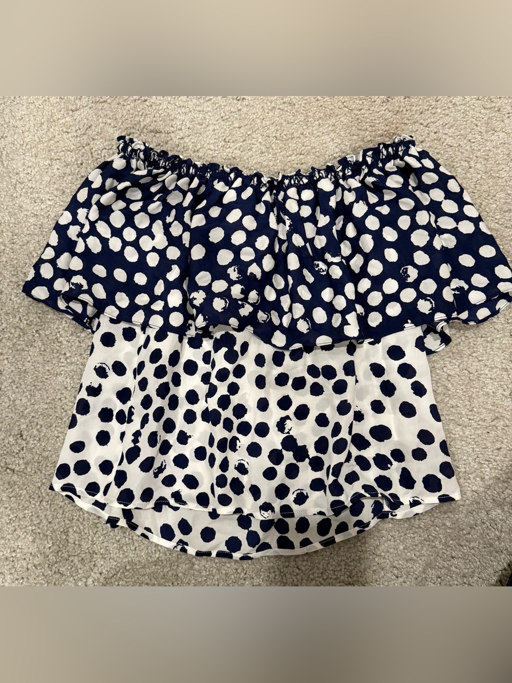 Rebecca minkoff Off-Shoulder Navy and White Polka Dot Women’s Top size small